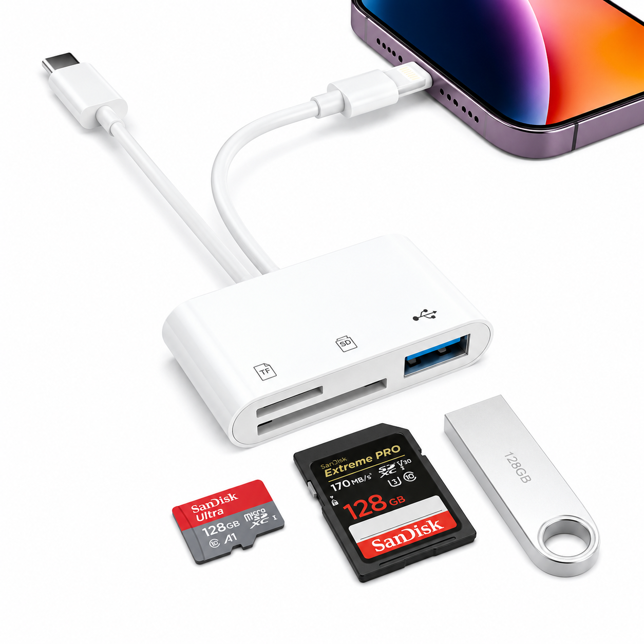 5 in 1 Lightning SD Card Reader for iPhone CF TF SD XD MS Memory Card Adapter