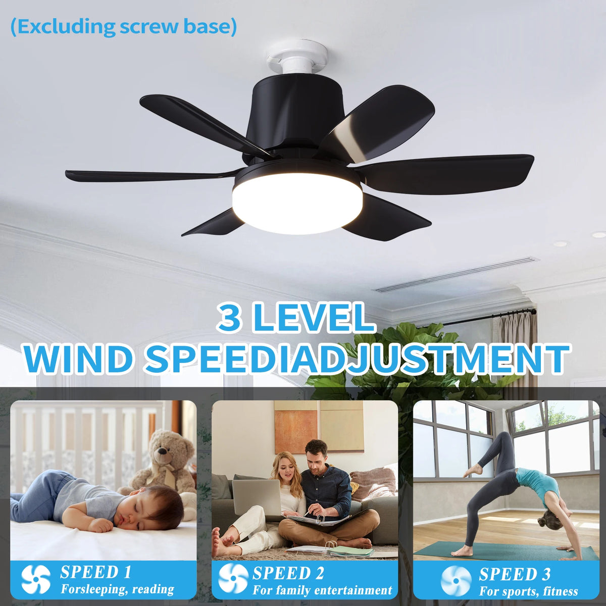 Modern LED Ceiling Fan Light – Remote Control, Dimmable, 360° Rotating
