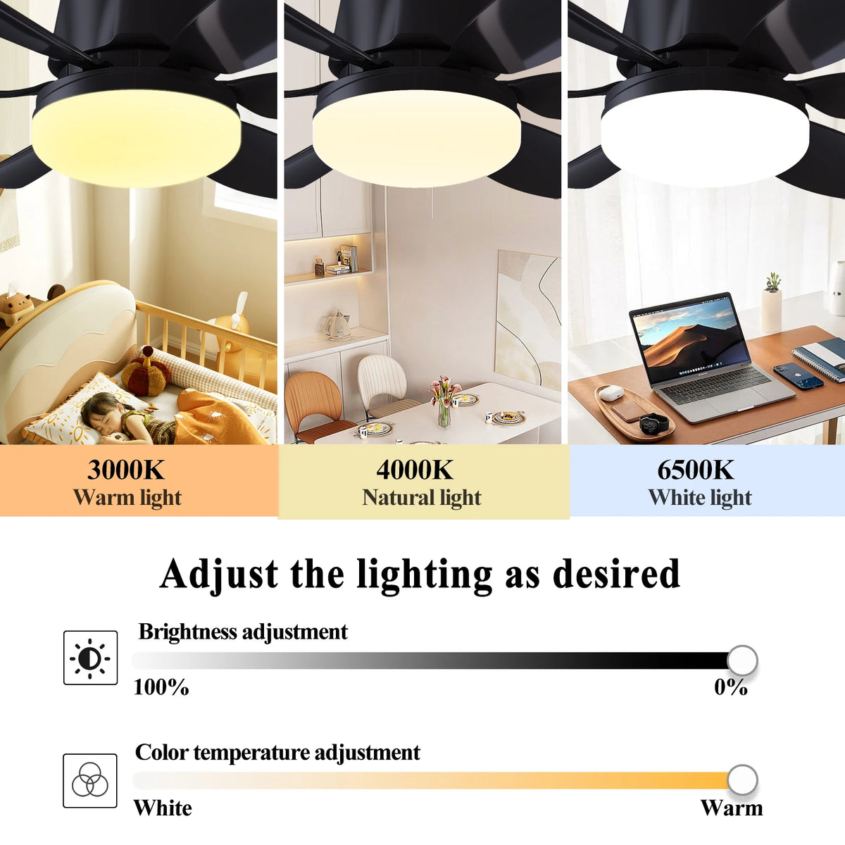 Modern LED Ceiling Fan Light – Remote Control, Dimmable, 360° Rotating