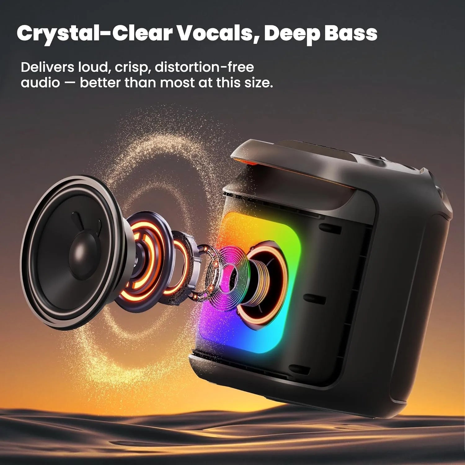 Portable Karaoke Machine with 2 Wireless Microphones & LED Lights