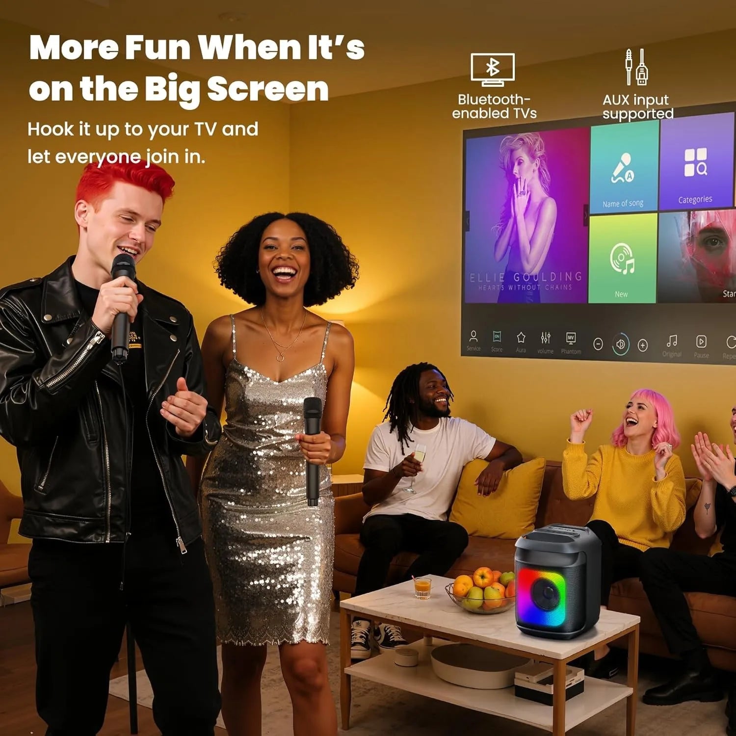 Portable Karaoke Machine with 2 Wireless Microphones & LED Lights