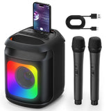 Portable Karaoke Machine with 2 Wireless Microphones & LED Lights