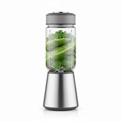 Rechargeable portable blender filled with a green smoothie
